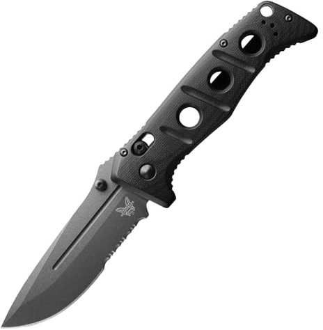 Benchmade - 275SGY-1 Adamas Messer, Drop-Point-Klinge, Wellenschliff, schwarzer G10-Griff