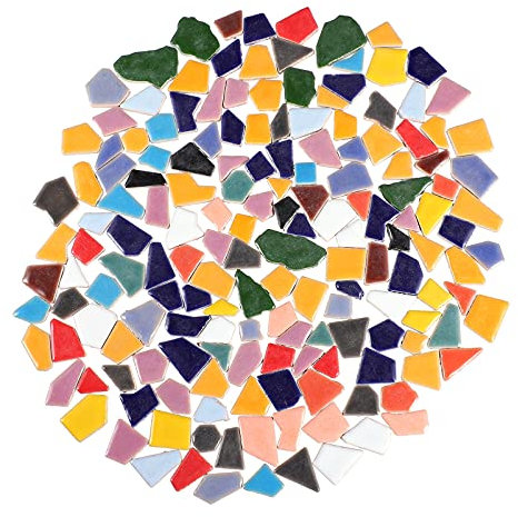 Artibetter Fliesenbruch Mosaikfliesen Keramik Unregelmäßig Mosaikstein Bunt Mosaikstücke für DIY Basteln Wand Blumentopf Vasen Bilderrahmen Spiegel Deko 200g Bunt Mosaik Glassteine