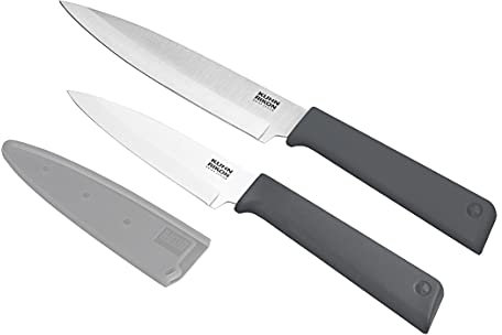 Kuhn Rikon Colori+ Classic 2-Piece Paring Knife and Utility Knife Set with Safety Sheaths, Grey