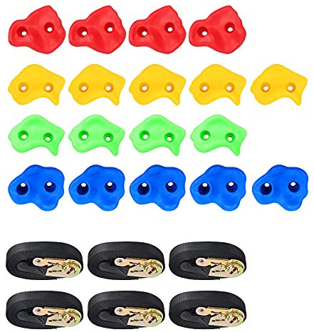 GOPLUS 18 Stück Klettergriffe Set, Baumklettergriffe mit 6 Ratschengurten für die Sicherheit, Klettersteine, Robust, Fabrig, Belastbar bis 300 kg, für Outdoor, für Kinder & Erwachsene