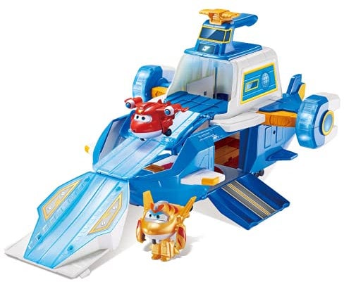 Super Wings Spielset Airport World Flugzeuge mit 2 Spielzeug-Flugzeuge und Transformable Roboterfiguren aus Staffel 5 der Zeichentrickserie Spielzeug für Kinder ab 3 Jahren, Blau