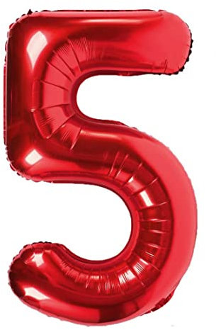 Folienballon rot nummer 5, Riese Luftballon Geburtstag 100cm, Folienballon Zahl ideal für Party, Jubiläum, Geburtstag, Zahlenballon, Helium