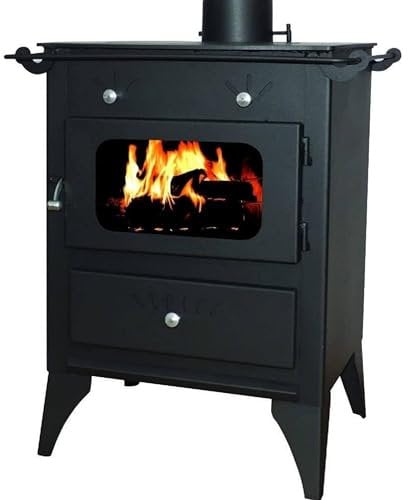 Stufa a Legna in Acciaio 6.9-10 KW Vieste in Acciaio con Ampio Vetro Ceramico con Porta Salviette e Piastra Cottura