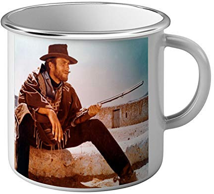 French Unicorn Eastwood Metal Clint Emaille Tasse Western Cowboy Altes Kino Original 2