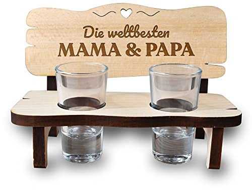 polar-effekt Schnapsbank mit Gravur - Weltbeste Mama & Papa - Geschenkidee für Eltern Pausenbank, Rentnerbank Schnapsbänkle