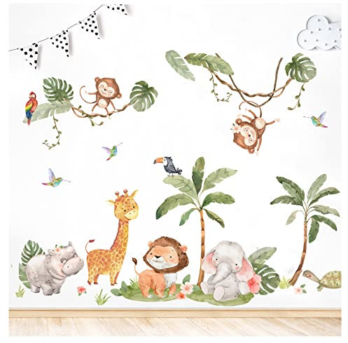 Grandora XXL Wandsticker Set Safari Wandtattoo Dschungel Tiere Babyzimmer Kinderzimmer Wandaufkleber Deko DL864-5