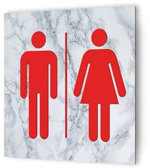 DECOHO - Panneau pictogramme de signalisation · Toilettes Mixtes | Texture Marbre Rouge - Blanc