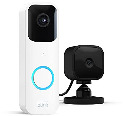 Blink Videotürklingel (Video Doorbell)+ Blink Mini (Schwarz)| Überwachungskamera, Gegensprechfunktion, HD-Video, lange Batterielaufzeit, Bewegungserfassung, App-Benachrichtigungen bei Klingeln (weiß)
