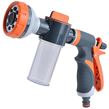 Goolsky Auto-Wasserwäscher Hochdruckschlauch Schaumsprüher Schaumdüse Seifenspender Gartenbewässerungswerkzeug mit 8 Bewässerungsmodi für Autowaschanlagen Bewässerung von Haustieren Dusche