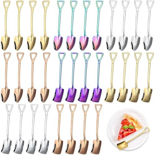 XTUDOU 32 Stück Edelstahl Spatenlöffel, Schaufel form Tee Kaffee Zucker Löffel, Spitzlöffel Dessert Spoons Teaspoons Spatenlöffel Edelstahl Eignen Sich für Kaffee zu Hause Teehäuser (Vierfarbig)