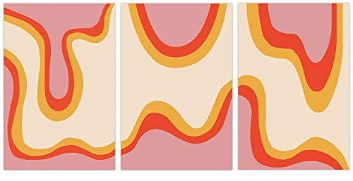 FEOFTIE Rosa Wandkunst, rosa und orangefarbenes Poster, 70er-Jahre-Wanddekoration, rosa abstrakter Druck, trendige Wanddekoration, Retro-Druck, adrette Dekoration, 70er-Jahre, hellrosa, Bild für