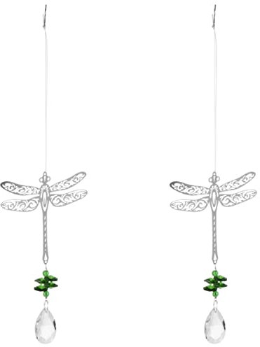 EXCEART 2 Stück Dekoratives Glockenspiel Gartenhaus Fensterperlen mit Kronleuchter Libelle Sonnenfänger Ornamente Anhänger Dekoration Tropfen Auto Kristalle Lampe Metallkugel Edelstein