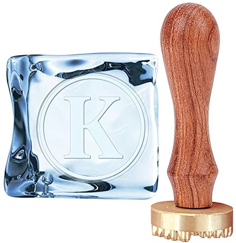 CRASPIRE K Ice Stamp Letter Ice Cube Stamp Ice Branding Stamp with Removable Brass Head & Wood Handle Vintage Ice Stamp for DIY Crafting Cocktail Whiskey Mojito Drinks Bar Making