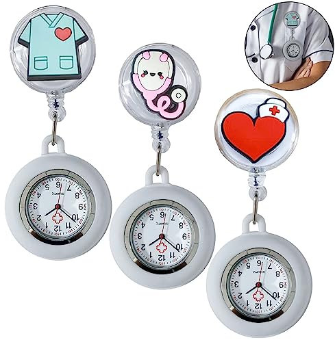 Aicharynic Lot de 3 Montres d'Infirmière Avec Clip - Montre de Soeur, de Soins, de Poche - En Silicone Extensible