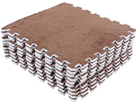 VBESTLIFE Plüsch-Puzzle-Schaumstoff-Bodenmatte, 10 Stück, Weicher, Dicker, Geteilter, Ineinandergreifender Plüschschaum-Teppich für den Raumboden (Braun), (Vbestlife0z3wkat189-12)