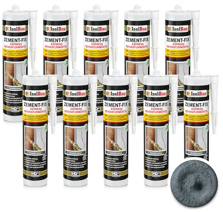 Isolbau Zement-Fix 10 x 300 ml Dunkelgrau Express Reperaturmörtel - Dichtungsmasse für Fugen & Risse im Innen- & Außenbereich, Kartusche