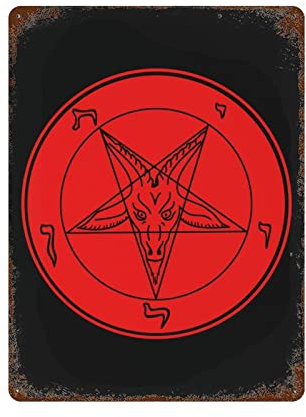 20 x 30 cm, satanisches Baphomet-Symbol, Ziegen-Symbol, Willkommensymbol, Metall-Blechschild, Poster, Gemälde mit Rost, Vintage-Wanddekoration