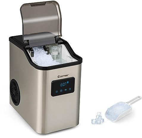 COSTWAY Fabbricatore di Ghiaccio 24kg/24h, 2 Modi di Ricarica dell'Acqua Autopulente e Finitura in Acciaio Inox, Macchina per Produzione di Ghiaccio per Casa Ufficio e Bar