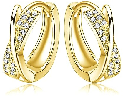 Creolen Silber 925 Mit Zirkonia für Damen Mädchen, Ohrringe Rosegold Klein Gold Huggie Schlafen Knorpel 10mm