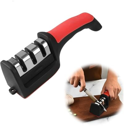 Eguiseur de couteau professionnel Aiguiseur manuel à 3 niveaux pour polir Aiguiseur de lame pour polir, affûter et réparer les couteaux de cuisine, accessoires pour couteaux de cuisine