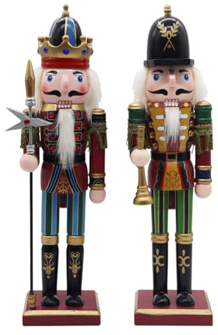 2Pcs Wooden Nutcracker Soldier 30cm Christmas Nutcracker Ornaments Large Nutcracker Figures Puppet Nutcracker Toy Festive Traditional Xmas Decoration