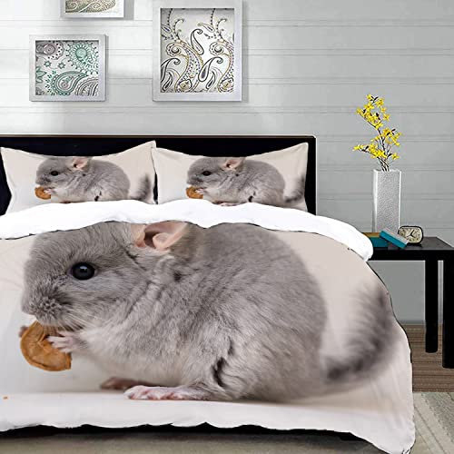 Bettwäsche 3 Teilig Bettgarnitur,Blatt, Chinchilla,Gemütlich Mikrofaser Bettbezug Set 1 Bettbezug Set 220 x 240 cm