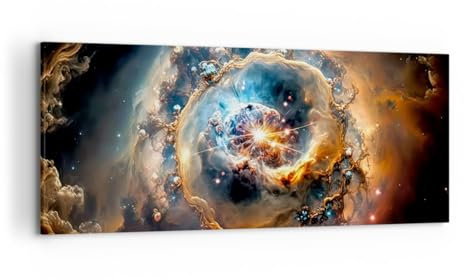 Wandbilder Dekoration Wohnzimmer Universum Kosmos Galaxis Panorama Bilder auf Leinwand 120x50cm Leinwandbild Schlafzimmer Küche Wand Kunstdruck Art Groß Wanddeko Bild Wall Decor Canvas AB120x50-5808