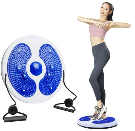 Waist Twisting Disc, Waist Whisper, Waist Whisper twisting Disc Board for Exercise, Fitness Turntable for Home Workout, Waist Wriggling Plate with Resistance Bands and Foot Massage (Blue)