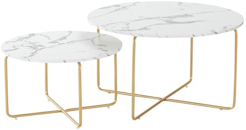 Liink1Ga Couchtisch Couch Beistelltisch 2er Set Rund Marmor Tisch für Wohnzimmer, Couchtische Stubentisch Wohnzimmertisch Cauchsofa Couch Tisch Kaffeetisch Holztisch Wohnzimmer 80X80CM(Kunstmarmor)