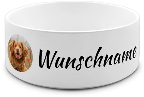 PhotoFancy® - Personalisierter Futternapf mit eigenem Foto und Namen oder Text Bedruckt - Für Hunde - Napf, Hundenapf, Wassernapf selbst gestalten - Design: Layout 2 - Variante: Groß 950 ml