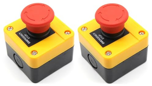 2 Stück Not-Aus-Schalter, roter Pilz-Drucktastenschalter für Industrie, Zuhause, Büro, Aufzug, Fabrik, Werkstatt