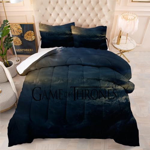 CHAOSEE Bettdecke Und Antiallergie-Decke Game of Thrones Für Alle Jahreszeiten Und 2 Kissenbezüge + Steppdecke 13,5 Tog Bettdecke (GOT 03,Einzelbett 135cmx200cm)
