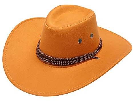 2024 Sonnenhut für Erwachsene, lässig, solide, Sommer, Westernmode, Cowboyhut, breite Krempe, Reise-Sonnenkappe, Cattleman, Cowboy-Hüte für Herren, Orange, Einheitsgröße
