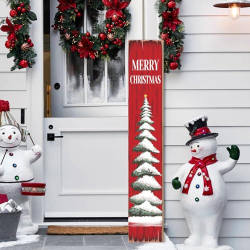 Panneau de porche de Noël, panneau de bienvenue pour porche de Noël, grain de bois rouge neige, décoration d'intérieur ou d'extérieur, panneau vertical en bois pour terrasse, porte d'entrée, porche,