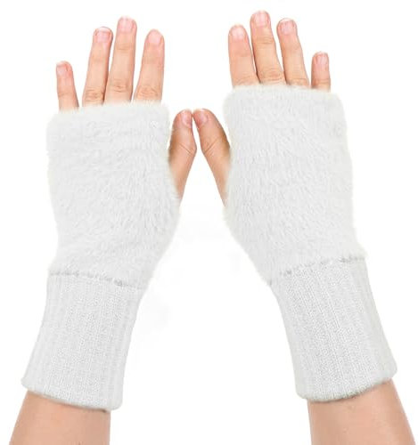 AffeGifts Fingerlose handschuhe damen, Niedlicher Plüsch armstulpen damen armwärmer handwärmer für Frauen Mädchen, die Schreiben lernen Schreiben Schreiben Fahren Indoor und Outdoor arbeiten (Weiß)
