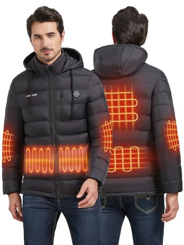 Gokozy Beheizte Jacke für Herren – Beheizte Körperwärmer, Heizjacken, leichte Oberbekleidung, Mantel, beheizte Jacke mit 7,4 V Akku, Outdoor-Aktivitäten, Parka, schwarz 1, XL