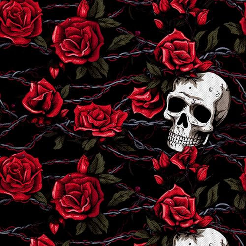 HEKO PANELS Stoff Oxford Wasserdichte Meterware Canvas-Stoff Polyester Stoff Zum Nähen Nähstoffe Dekostoffe Wasserabweisend Blickdicht Schädel Rosen 2 Meter 155 x 200 cm