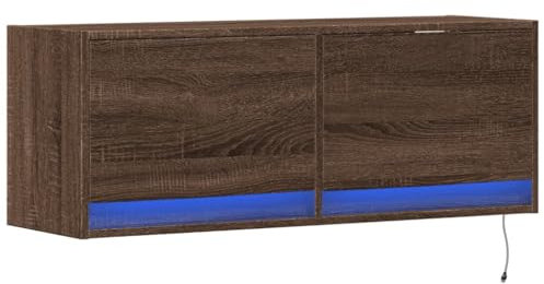 vidaXL TV Wall Cabinet with LED Lights - Brown Oak, Engineered Wood, Space-saving Floating TV Unit, 2 Drawers, 100x31x38 cm