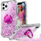 Unlicaku for iPhone 11 Pro Max Case, with Ring Women Girls Bling Holographic Sparkle Glitter Cute Cover, Diamond Ring Protective Phone Case for iPhone 11 Pro Max, Clear Pink