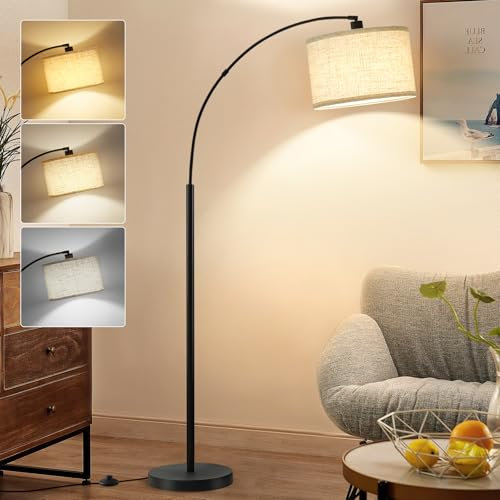 GyroVu Wohnzimmer Stehlampe, 161cm Bogenlampe mit Verstellbarem Lampenkopf & Fußschalter, Moderne Stehlampe mit 3 Farbtemperaturen, Standleuchte für Wohnzimmer Schlafzimmer und Büro Stehleuchte