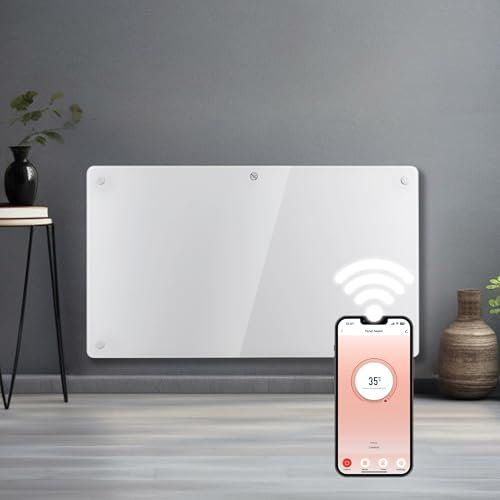 Futura 1500W White Glass WIFI Smart App Control Electric Radiator Heaters for Home, Bathroom Safe Electric Heater Setback Timer Lot 20 & Advanced Thermostat Control Wall Mounted or Floor Standing