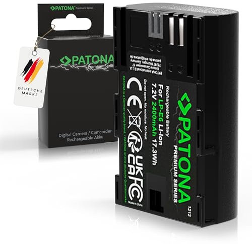 PATONA Premium LP-E6 Akku 2400mAh Ersatzakku kompatibel mit Canon EOS 5D Mark II III IV 5DS R R5 6D 7D 60D 60Da 70D 80D 90D XC10 XC15 5 6 7 60 70 80 90 D XC 10 15 WFT-E5 E7 LPE6 LP E6