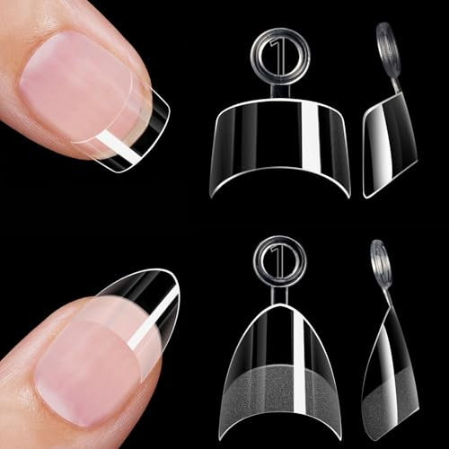 GlamRays Lot de 240 faux ongles courts en gel d'amande et 240 pièces de petits ongles carrés en gel transparent - Pointes carrées XS