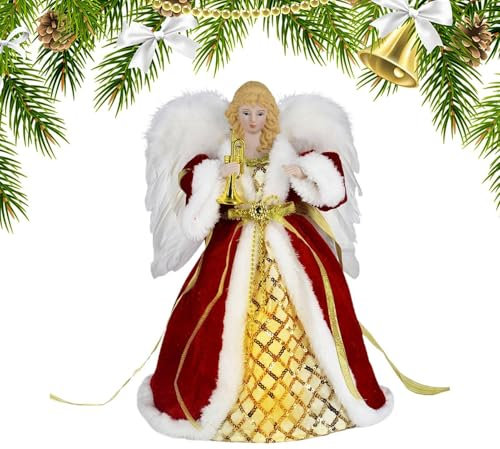 Figura a forma di angelo, punta 'albero di Natale | 12 pollici angelo di Natale a forma di albero di Natale a LED, elegante figura a forma di corona per albero di Natale