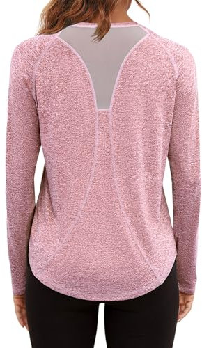 Gyabnw Long Sleeve Yoga Tops for Women Gym Running Tshirt Activewear Workout Pilates Sports Shirt Pink