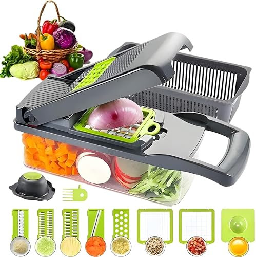 Vegetable Chopper 15 in 1 - Yongsters Mandoline Slicer & Food Chopper Dicer with Container - Manual Veggie Julienne Cutter, Cheese Grater & Kitchen Gadgets with Bonus Egg Slicer
