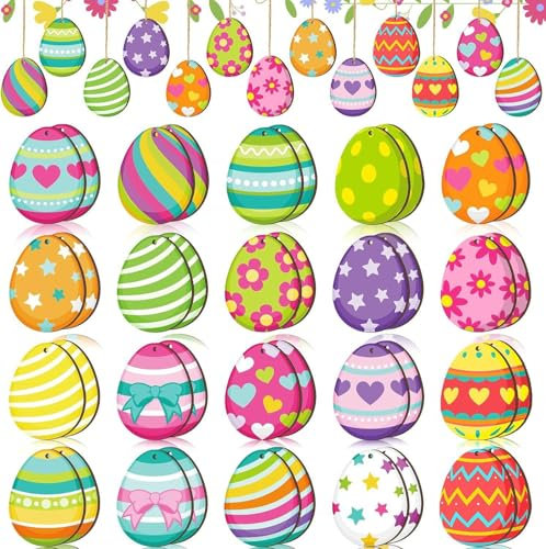 Osterdeko Anhänger Holz,40tück Osterhase Ostereier zum Aufhängen, Osteranhänger Ostern Deko, Ostereier zum Aufhängen Draußen Osterschmuck Feder aus Holz Hase