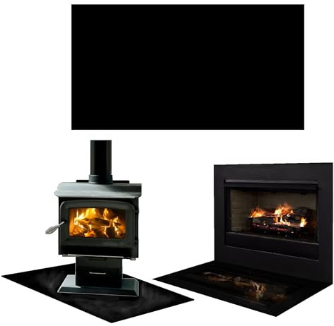 TMK ArtDeko Placa de cristal para estufas de chimenea, rectangular, de cristal templado de seguridad, 70 x 52 cm, color negro
