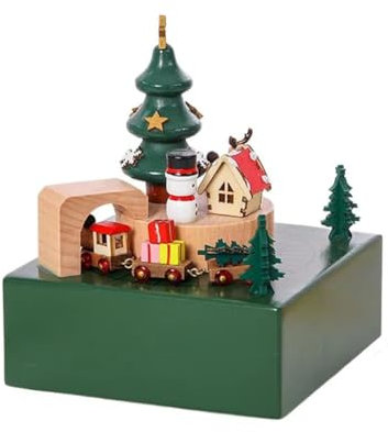 Kioball Hölzerne Spieluhr, Magnetischer Fahrender Zug, Frohe Weihnachten, Dekoration, Heim- und Schreibtisch-Displays, Sammlerbedarf