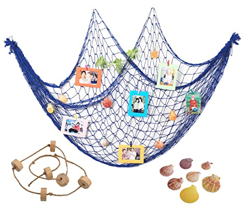 Anevous Fischernetz Deko, Dekoratives Fischernetz, Nautisches Fischnetz, Fischernetz für Wand Dekor, Fischernetz Wandbehang für Hochzeits Party Wand Hause Dekoration,Blau C 2x4m